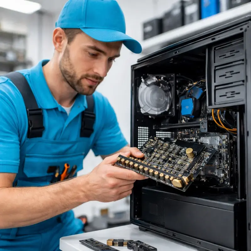 Мастер устанавливает звуковую карту на ПК в Чапаевске